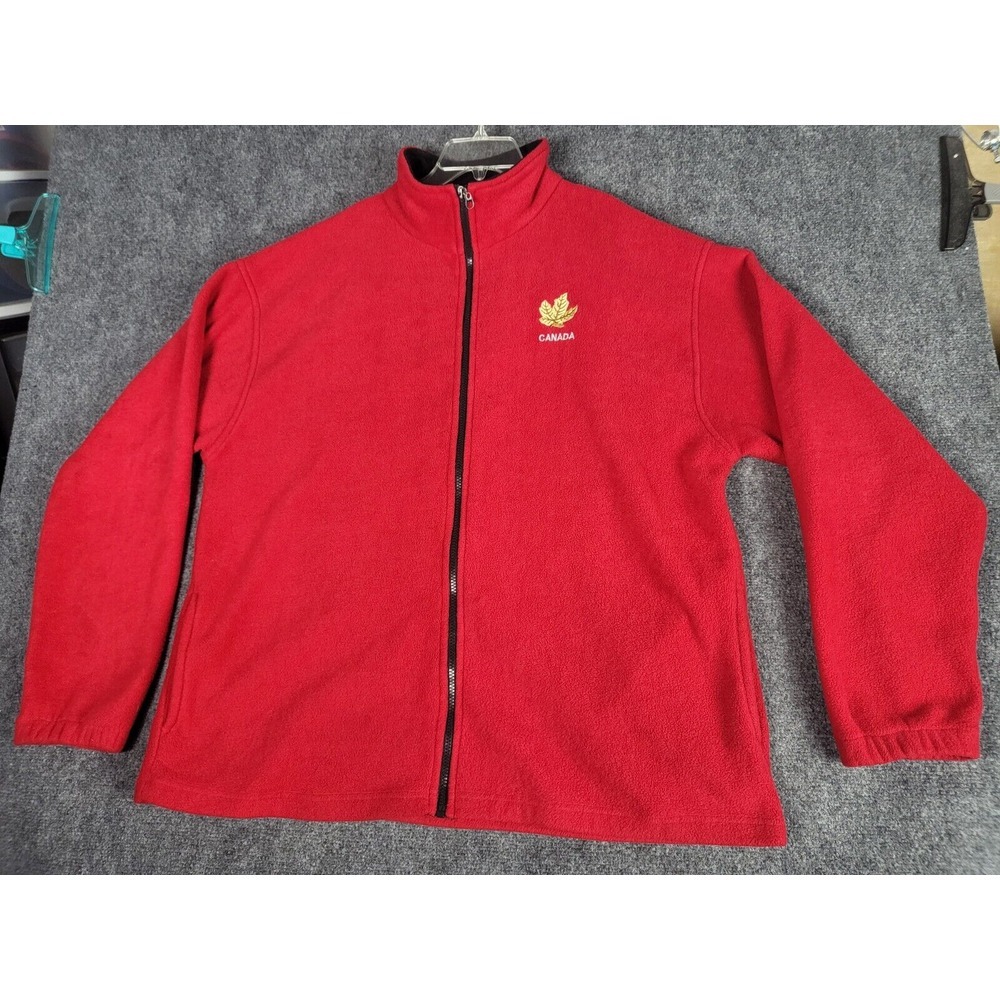 Canada Fleece Jacket Mens Sz XL Red Full Zip‎ Embroidered Leaf Country Outerwear